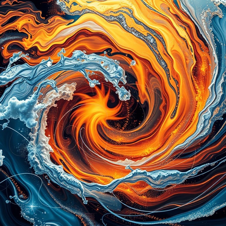 a swirl of water and fire